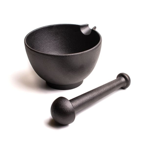 Moderno juego de mortero y pilón de hierro, acabado negro resistente, molinillo manual de especias y hierbas, herramienta de cocina para triturar ajo y condimentos. - Product Image 5
