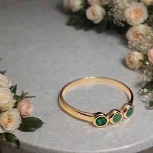 Handmade 14K Gold Plated <b>Emerald</b> Inlay Anchor Design Engagement <b>Ring</b> with Channel Setting Ethnic Style Certified Unisex - Product Image 1