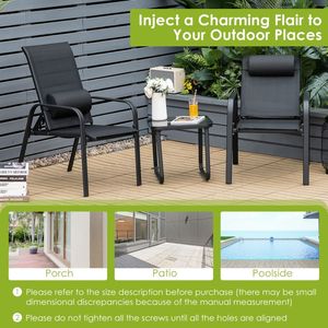 Conjunto de Muebles de Jardín Apilables de 3 Piezas con Respaldo Ajustable para Uso en Exteriores - Product Image 3