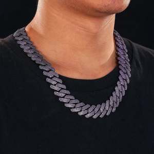 Collier chaîne Hip Hop en plaqué rhodium, maillons cubains de 14 mm, serti de diamants, pierre violette, cadeau pour mariage ou fête - Product Image 4