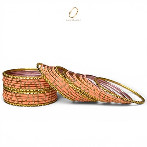 Juego de Brazaletes de Acero Inoxidable con Cristales Chapados en Oro Durazno para Niñas, Joyería India de Moda para Fiestas y Bodas, Venta al Por Mayor - Product Image 4