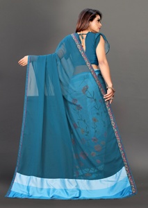 Saris en Georgette de Haute Qualité et Confortables pour Femmes, Style FATEMA FASHION, Design Traditionnel Bollywood, Idéal pour les Fêtes, avec Blouse Spéciale - Product Image 5