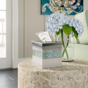 Elegante Cubierta para Caja de Pañuelos con Mosaico Verde Espuma Marina y Borde Plateado Cepillado, Portapañuelos Cuadrado de Estilo Costero Sofisticado - Product Image 2