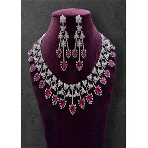 Exclusive Silver Plated Necklace and Earring <b>Set</b> with Pink <b>Crystal</b> Rhinestones Flower Design Women's Wedding Jewelry - Product Image 1