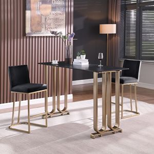Woker mobili moderni in velluto tessuto sgabelli da Bar Set 2 26 \ "altezza bancone oro spazzolato indietro sedie da pranzo imbottite nere per - Product Image 2