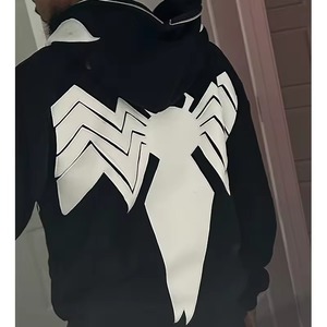 Sweat-shirt à capuche oversize unisexe vintage Y2K Grunge Streetwear pour homme et femme, imprimé logo araignée noir sur le devant, 100% coton - Product Image 6