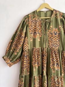 Robe maxi bohème à imprimé animal avec manches bouffantes, col rond, coupe ample, robe décontractée d'été, tissu tissé viscose polyester, vêtements de plage - Product Image 5