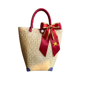 Sac fourre-tout en jonc de mer tressé à la main avec ruban décoratif, sac de plage d'été naturel fait main pour femme, fabriqué au Vietnam - Product Image 1