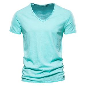 T-shirt d'été pour homme 100 % coton, couleur unie, col en V, coupe ample, confortable, en jersey tricoté – Nouvelle collection populaire - Product Image 4