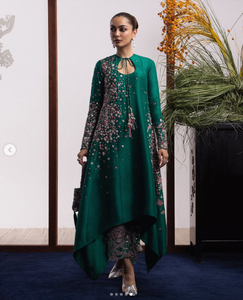 SADIA AUN HUTE COUTURE Emerald Green <b>Silk</b> Salwar Kameez Beaded Embroidery Floor Length Traditional Wear Women India Pakistan - Product Image 5