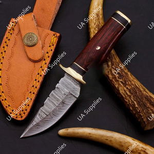Hot Selling Damascus Steel Fixed Blade Drop Point Camping Knife Rosewood Handle Brass Guard Razor Sharp ODM Customizable Knives - Product Image 2