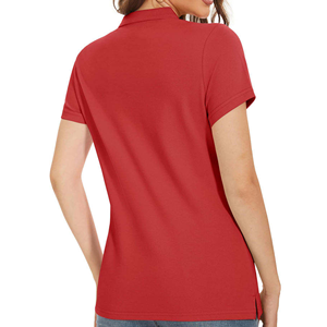Polo à manches courtes pour femme, couleur unie rouge, décontracté, en coton Oxford, tissé uni teint - Product Image 2