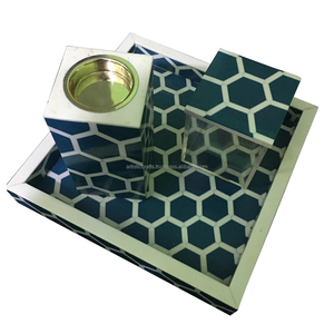 Ensemble de brûleur d'encens Bakhoor en résine incrustée à la main Boîte et brûleur Bakhoor avec plateau Ensemble Mubkhara - Product Image 2