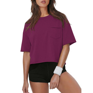 T-shirt court décontracté pour femme en jersey 100 % coton, coupe ajustée, col rond, avec appliques et logo personnalisé – Collection High Street - Product Image 5