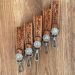 พวงกุญแจหนังแท้แบบคลิปหนีบสายรัดข้อมือลายดอกไม้ตะวันตกพวงกุญแจหนังแท้ - Product Image 3