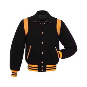 เสื้อแจ็คเก็ตวาร์ซิตี้ผู้ชาย สีดำ-เหลือง คอปกพับได้ ทรงปกติ สไตล์พรีปปี้ สำหรับใส่ในฤดูใบไม้ร่วง - Product Image 6