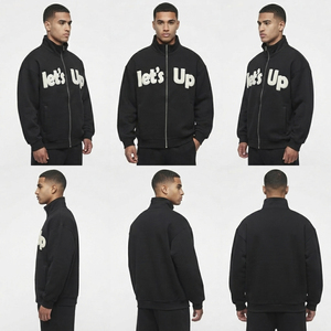 Men Oversize Long Sleeve Track <b>Jacket</b> High Quality Cotton Fleece Chenille Printed <b>Jacket</b> Stand Collar Casual Training <b>Jacket</b> - Product Image 5