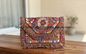 Handmade Embroidered Beaded Floral Lightweight Clutch Handbag Rectangular Purse Detachable Gold Chain Strap for Wedding/Evening - Product Image 5