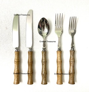 Ensemble de couverts en acier inoxydable de qualité supérieure avec manche en bois d'acacia, design traditionnel, durable, pour mariage - Product Image 2
