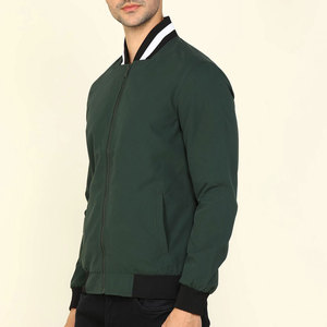 <b>Men's</b> Green Bomber <b>Jacket</b> Regular Fit Zipper Closure Stand Collar Casual Style Winter Wear Reversible Windproof Eco-Friendly - Product Image 2