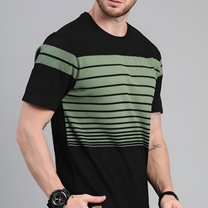 Camiseta informal de algodón a rayas para hombre, camiseta de manga corta transpirable y cómoda, estilo streetwear, camiseta de cuello redondo a la moda - Product Image 5