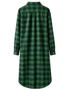 Vestido Camisero Largo a Cuadros Verde para Mujer, Personalizado, con Botones, Estilo Túnica Holgada, Casual, de Manga Larga, en Franela de Algodón Suave - Product Image 2