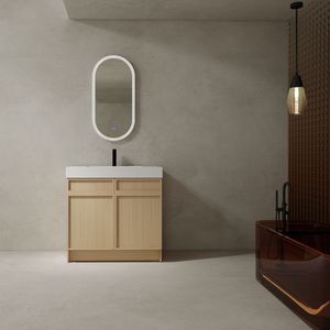 Mobile bagno freestanding da 36 pollici con lavabo in resina bianca e 2 ante con chiusura ammortizzata, imballaggio KD - Product Image 1