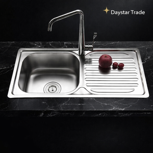 Évier de cuisine rectangulaire Daystar Trade en acier inoxydable 304, à montage sous plan, surface brossée, quatre trous, avec robinet fait main - Product Image 1