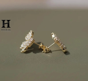 Real Gold IGI Certified Lab Diamond Butterfly Studs Butterfly <b>Wing</b> Design <b>Earrings</b> for Women Luxury Jewelry Manufacturer - Product Image 6