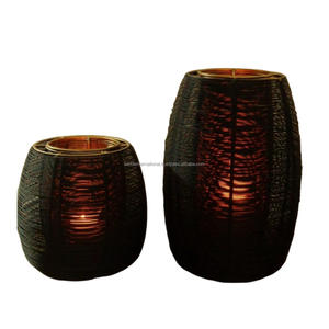 Bougeoir votif en fer décoratif pour la maison lot de 2 pièces avec fini enduit de poudre noire bougeoir décoratif votif - Product Image 2