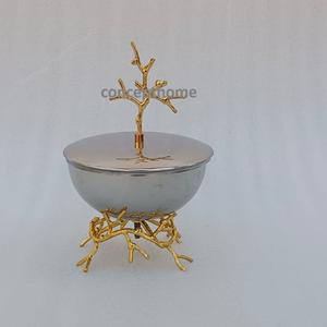 เตาเผาสแตนเลสพร้อมขาตั้งดอกไม้ทองเหลืองชุบทองสำหรับธูปมาบคารา ใช้สำหรับถ่านและพิธีกรรมทางศาสนา - Product Image 1