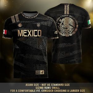 Maillot de football du Mexique pour homme, manches courtes, col rond, noir, sublimé, respirant, polyester, coupe athlétique, vêtements pour adultes - Product Image 3