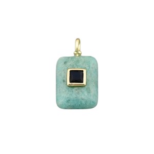 Amazonite Rounded Rectangle Pendant Gold Plated Bezel <b>Set</b> <b>Square</b> Zircon Charm 14x19mm Handmade Jewelry Wholesale - Product Image 2