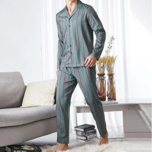 Pijama de Verano para Hombre, Talla Grande, con Logotipo Personalizado, Suave, Transpirable, de Secado Rápido, de Algodón Tejido, Manga Larga - Product Image 2