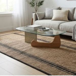 Tapis rectangulaire moderne à rayures, très vendu, 100% jute biologique, tissage plat, antidérapant, pour couloir, tons beige et marron - Product Image 4