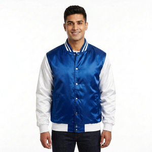 Chaqueta Varsity Negra y Blanca para Hombre, Estilo Casual, Color Sólido, Cierre de Botones, Cuello Camisero, Corte Regular, Exterior de Poliéster, Forro de Satén, Otoño - Product Image 6