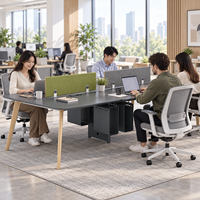 Poste de travail de bureau pour 4 personnes, bureau ergonomique avec cloison et tiroirs verrouillables pour l'espace de travail d'équipe