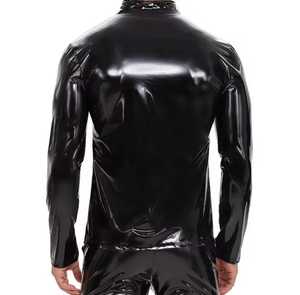 Custom Logo <b>Men's</b> <b>Leather</b> Moto <b>Jacket</b> Stand Collar Zipper Closure Slim Fit Waterproof Solid Color Regular Length Autumn Casual - Product Image 5