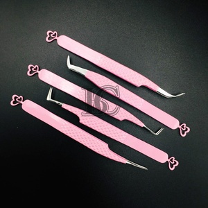 Pinzas de extensión de pestañas de color rosa, pinzas de acero inoxidable sostenibles con doble corazón en la parte inferior, pinzas de visón - Product Image 3