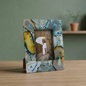 Handmade Resin Photo <b>Frame</b> Rectangular Tabletop Decor Agate Pattern Vertical Orientation Inlay Printing Modern Home Display - Product Image 1