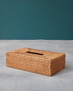 Caja Organizadora Rectangular de Ratán Multiusos Más Vendida, Diseño Tallado de Tejido Natural para Dormitorio, Oficina, Baño, Almacenamiento de Joyas - Product Image 1