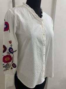 Chemisier brodé uni à manches longues pour femme, style décontracté bohème, en popeline légère anti-plis, coton, mode printemps-été - Product Image 4