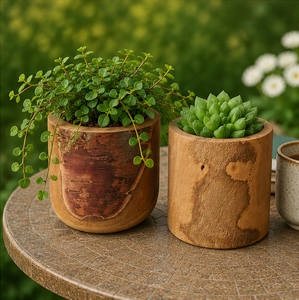 Maceta Artesanal de Madera Natural para Suculentas, Estilo Rústico con Corteza, Mini Maceta para Escritorio, Oficina y Decoración de Jardín Interior - Product Image 2