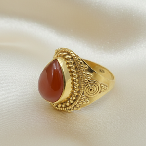 Anillo de Piedra Preciosa Natural de Cornalina Naranja en Forma de Lágrima, Plata 925, Chapado en Oro Rosa y Oro Amarillo, Joyería Vintage Hecha a Mano, Regalo - Product Image 5