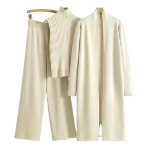 Nuevas mujeres primavera otoño 3 piezas mujeres chándales moda tejido pantalón conjunto señoras suéter traje Vintage moda señoras 3 piezas conjunto - Product Image 4