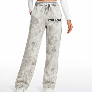 Women's Tie Dye Wide Leg Sweatpants High Waist Loose Fit Drawstring Casual Pants Full Length <b>Bleach</b> Stone Wash 100% Cotton - Product Image 4