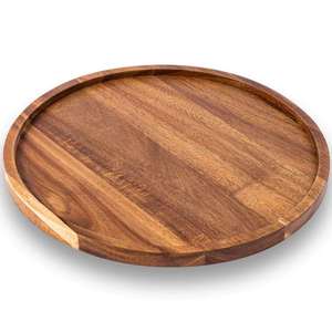 Plateau de service rond en bois massif poli Cacia, grand format, étanche, à un seul niveau, pour thé et fruits secs - Product Image 4