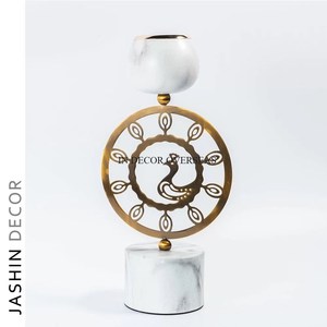 Attractive Look Geometric Designer Gold Plated Metal And White Marble Luxury <b>Candle</b> <b>Stick</b> Holder Home Hotel Table Decoration - Product Image 1