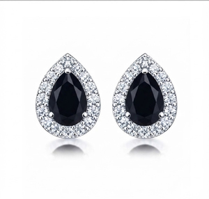 Rhaya Jewels Women's Engagement Water Drop Shape Pear-Cut Black Onyx <b>Stud</b> Earrings in <b>Sterling</b> <b>Silver</b> with Rhodium Plating - Product Image 1