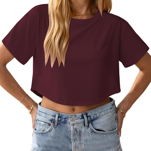 Camiseta de mujer a la moda con cuello redondo, estilo vintage, holgada, deportiva, casual, con hombros caídos, oversize, tallas personalizadas - Product Image 2